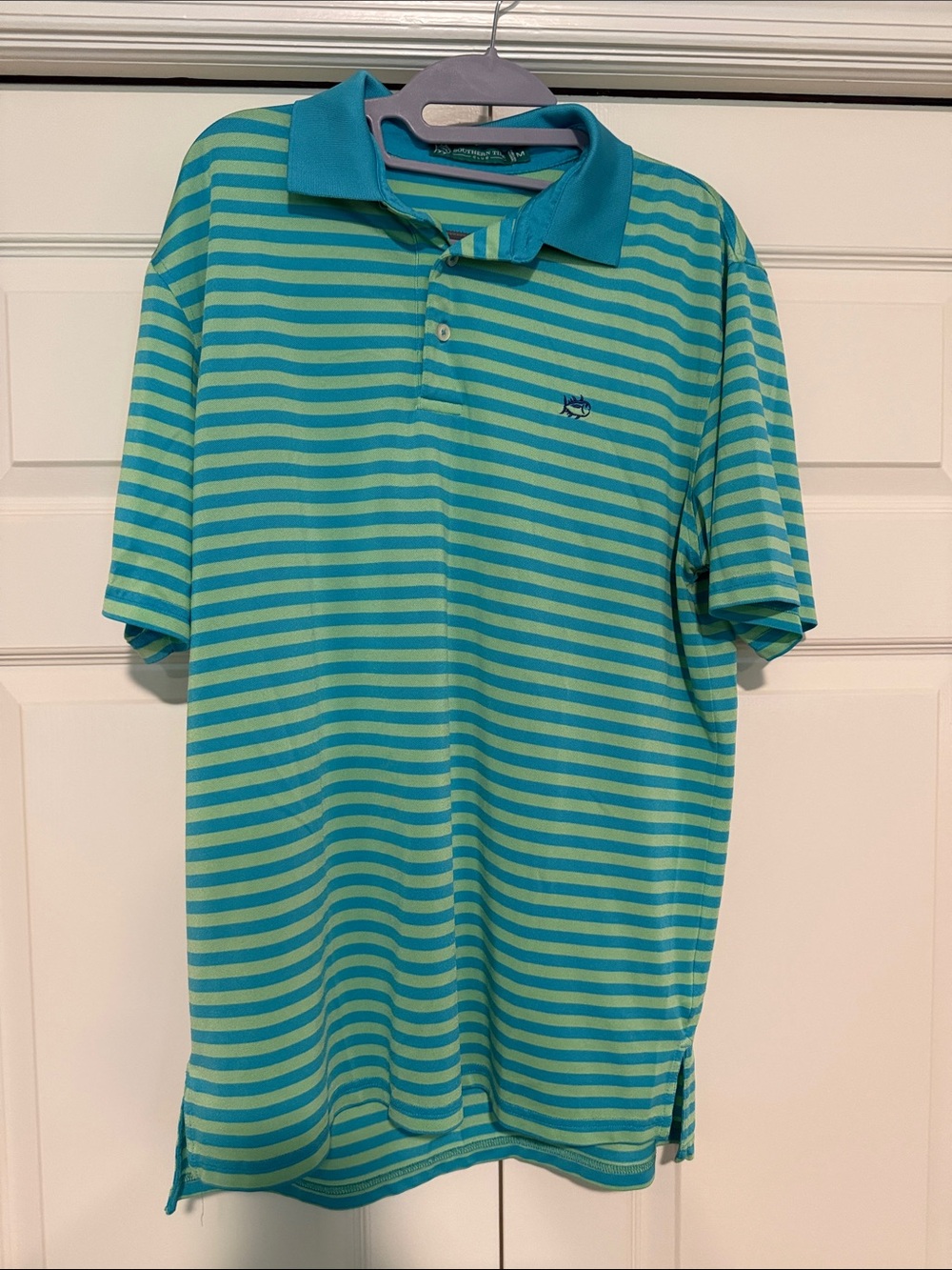 Southern Tide Aqua & Teal Striped Polo